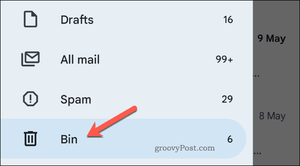 Otvaranje smeća u Gmailu na mobitelu