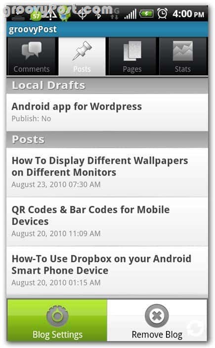 Wordpress na Android Posts pregled - skice