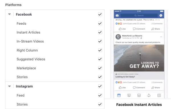 Opcije plasmana Facebook kampanje