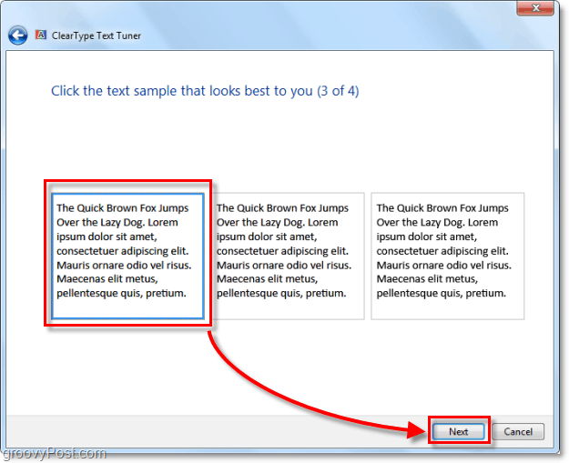korak 3 kalibriranja clearType-a u sustavu Windows 7