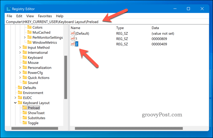 Izbrišite raspored tipkovnice pomoću regedita u sustavu Windows 11