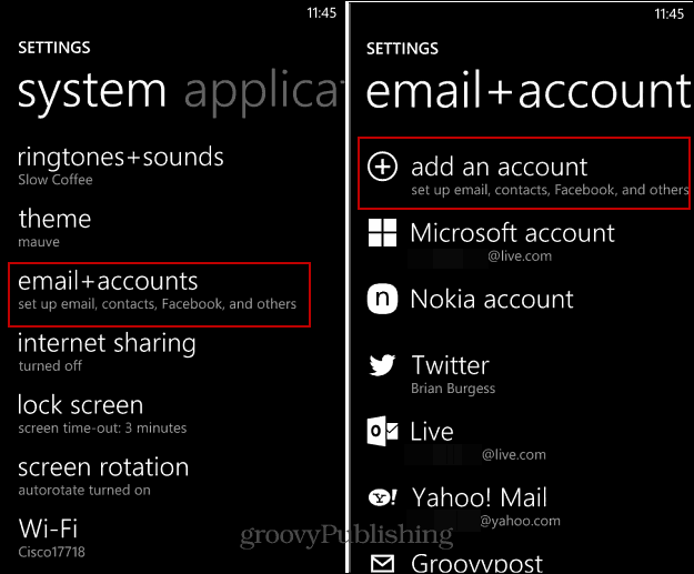 Kako postaviti e-poštu i društvene račune na Windows Phone