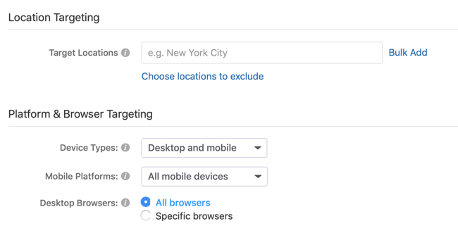 mogućnosti ciljanja lokacije i platforme za oglasnu kampanju Quora