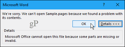 Dokument Stranice nije moguće otvoriti u Wordu