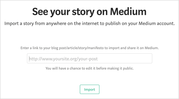 Unesite URL koji upućuje na post na blogu koji želite prenamijeniti na Medium.