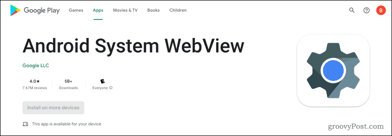WebView sustava Android u Trgovini Google Play