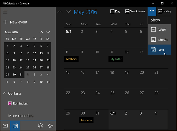 Aplikacija kalendara za Windows 10 Insider Build 11099 dobiva Godišnji prikaz