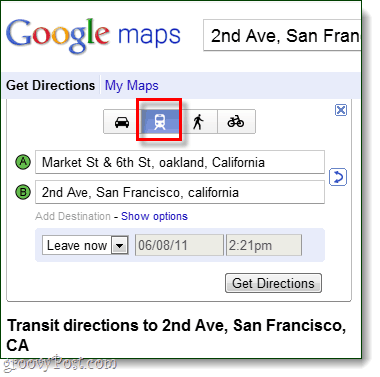 upute za prijevoz u Google kartama