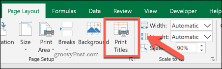 Opcija Excel Print Tiles