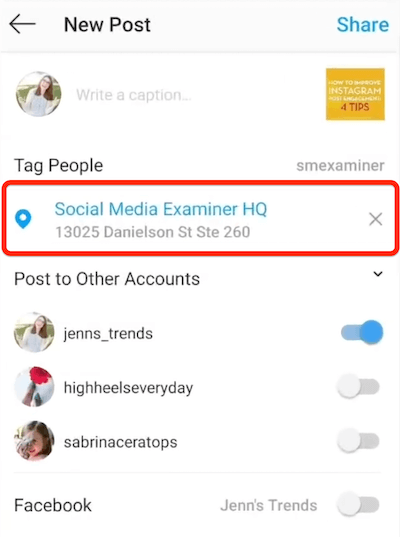 instagram nova opcija objave koja prikazuje mjesto odabrano za označavanje