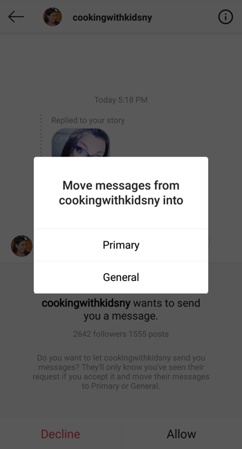 Inbox za direktne poruke profila Instagram Creator, 2. korak.