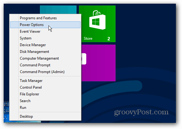 Izbornik napajanja Windows 8 Početni zaslon