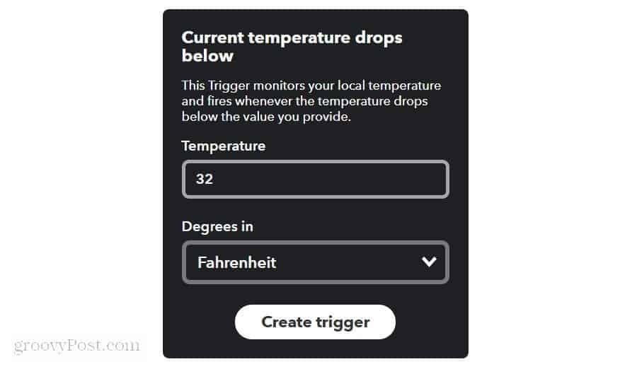 postavljanje granice vremenske temperature u iftttu