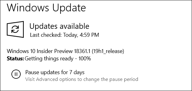 Windows 10 19H1 Preview build 18361