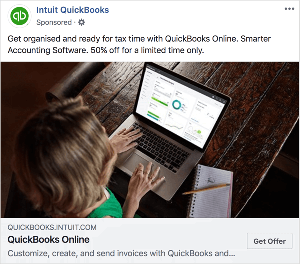 Na ovoj oglasnoj i odredišnoj stranici Intuit QuickBooks primijetite da su tonovi boja i ponuda dosljedni.