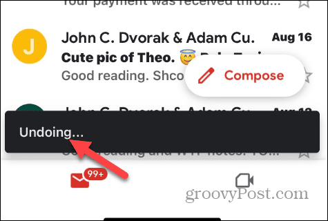 Poništi slanje e-pošte u Gmailu 