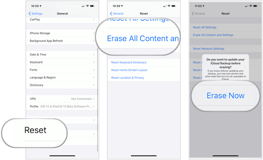 iOS Erase sada