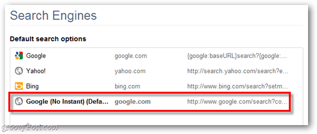 Zadane opcije pretraživanja Google Chrome