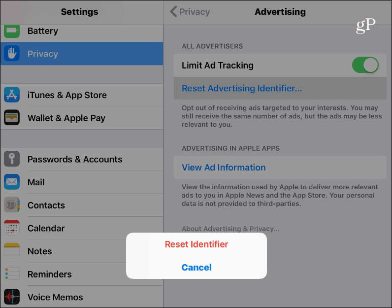 Ponovno postavljanje ID-a oglasa iOS
