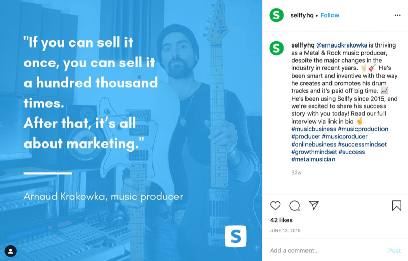 grafika citata kupca s računa Sellfy Instagram