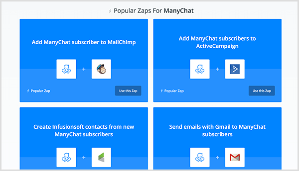 Molly Pitmann kaže da vam integracija Zapier omogućuje slanje adrese e-pošte koju korisnik daje u programu Messenger na softver za automatizaciju e-pošte.