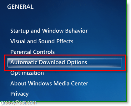 Windows 7 Media Center - kliknite opcije automatskog preuzimanja