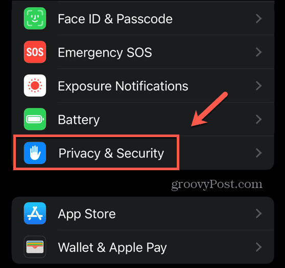 izbornik privatnosti i sigurnosti za iOS