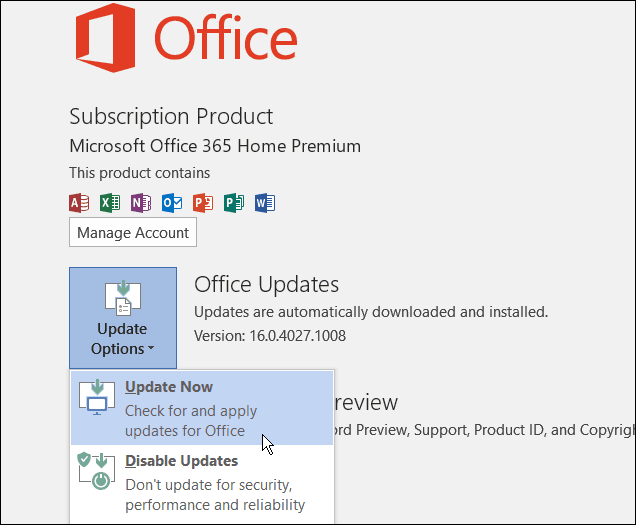Ažuriranje sustava Office 2016