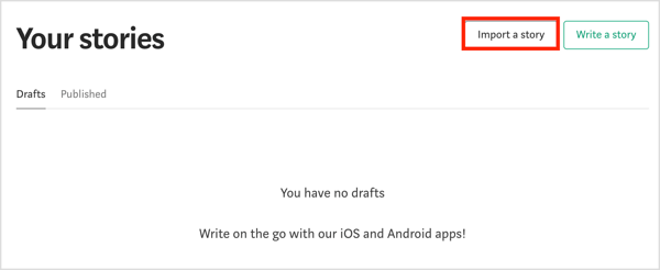 Odaberite opciju Uvoz priče na Medium.