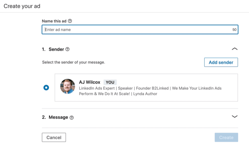 odaberite pošiljatelja za oglas u LinkedIn poruci