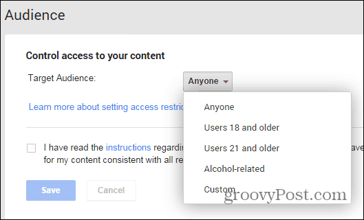 Google+ stranica za postavke ograničenja objavljuje alkohol