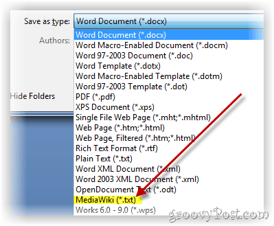 Spremite word dokument kao tekst oblikovan u mediawiki