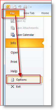Datoteka, mogućnosti, Outlook 2010 datoteka