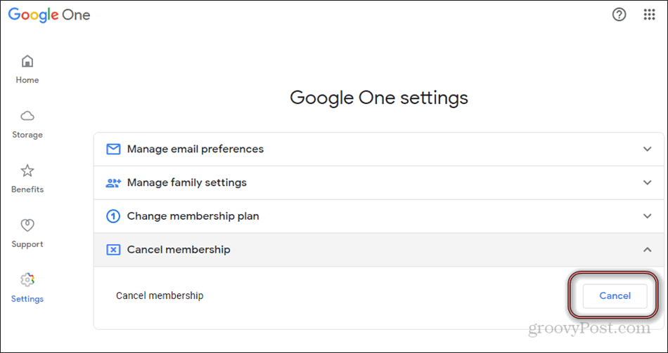Google One otkazati članstvo