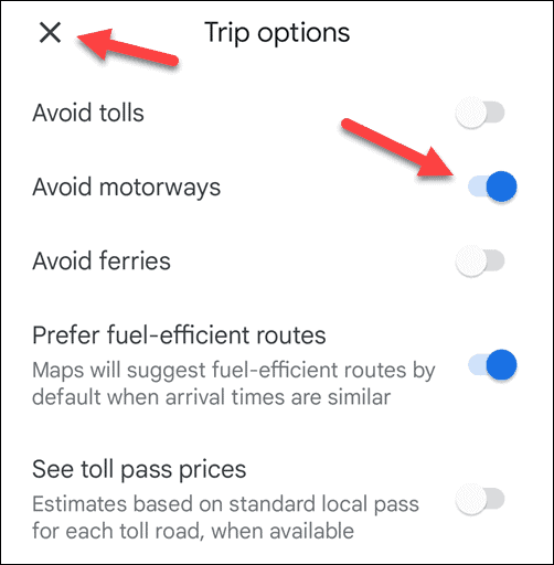 Izbjegavajte autocesteautoceste u Google kartama na mobitelu