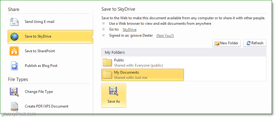Kako mogu spremiti datoteku u Office 2010 skydrive