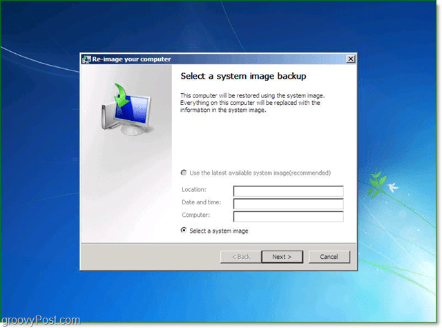 odaberite sigurnosnu kopiju slike sustava Windows 7