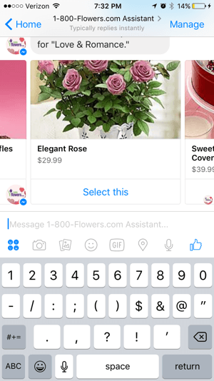 Kupci mogu lako pregledavati i birati proizvode putem chatbota 1-800-Flowers.