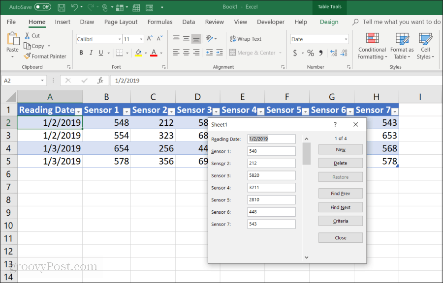 obrazac za unos podataka u Excelu