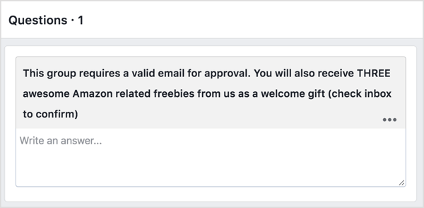 Zamolite buduće članove Facebook grupe da daju svoju adresu e-pošte u zamjenu za besplatnu naknadu.