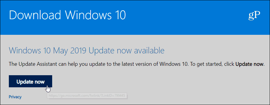 Ažurirajte Windows 10 1903 svibnja 2019. godine