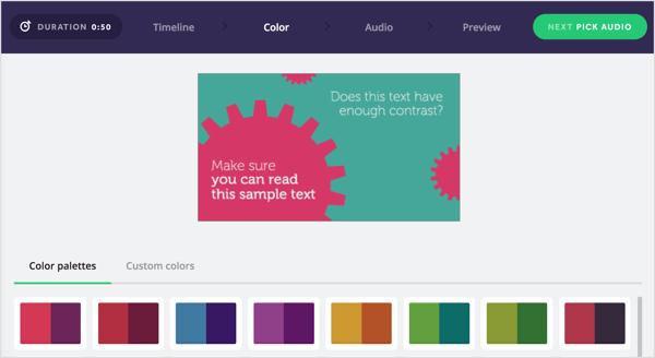 Odaberite paletu boja za svoj Biteable video zapis ili napravite vlastiti.