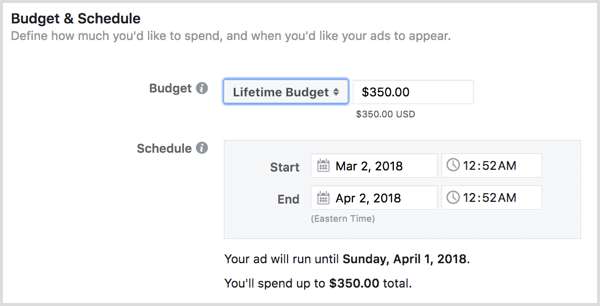 Odaberite doživotni proračun za svoje oglase.