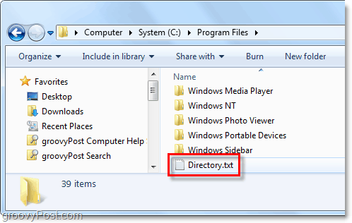 na vašem Windows sustavu stvara se datoteka directory.txt