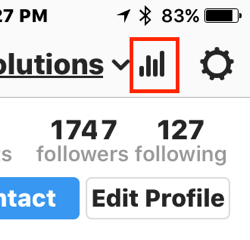 Dodirnite ikonu trakastih grafikona da biste pristupili Instagram Insightsu.