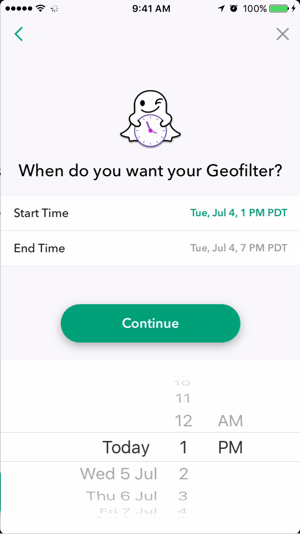 Odaberite datum i vrijeme da vaš Snapchat geofilter bude aktivan.