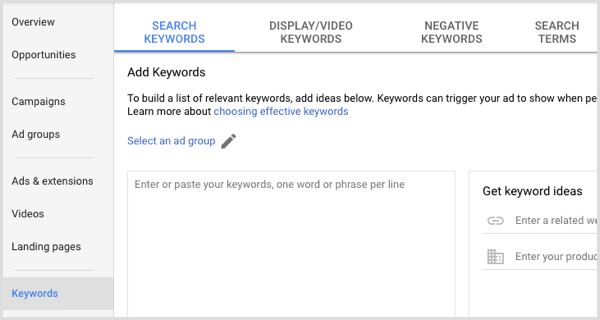 Google Adwords dodaje ključne riječi u grupu oglasa