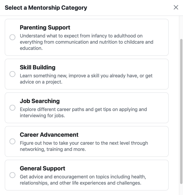 Kako poboljšati zajednicu Facebook grupa, na primjer opcije kategorije mentorstva na Facebooku