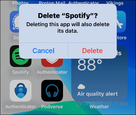 Izbrišite aplikaciju Spotify na iPhoneu