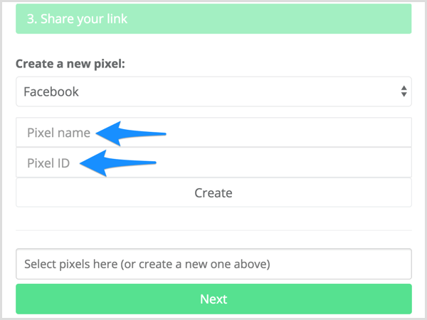 Unesite svoje ime piksela i ID piksela u Meteor.link.
